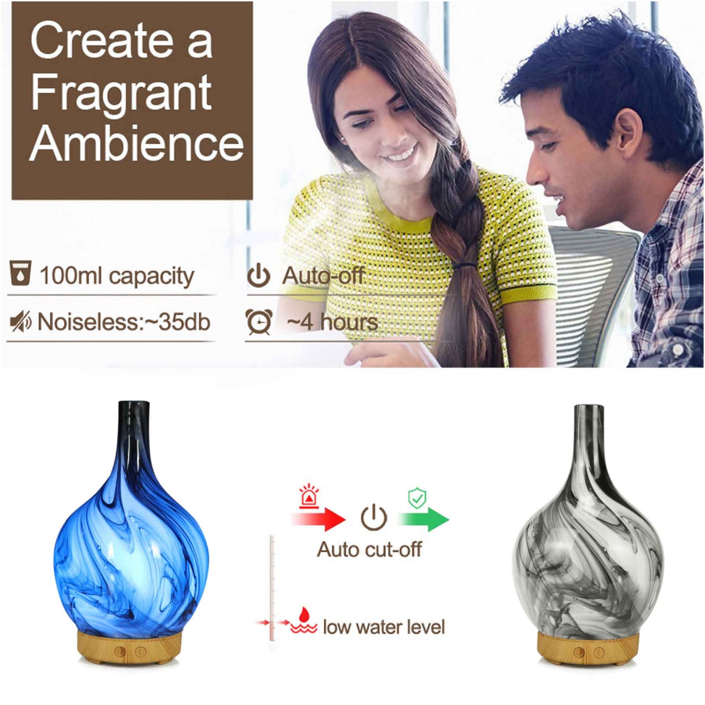 Essential Oil Aroma Diffuser - 100ml Glass Marble Aromatherapy Mist Humidifier-4